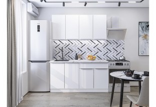 Кухонный гарнитур Фьюжн-10 Silky White, Белый 160 см, столешница Гранит белый