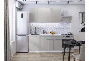 Кухонный гарнитур Фьюжн-10 Silky Light Grey, Белый 160 см, столешница Гранит белый