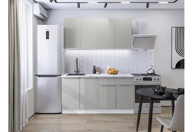 Кухонный гарнитур Фьюжн-10 Silky Light Grey, Белый 160 см, столешница Гранит белый