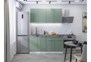 Кухонный гарнитур Фьюжн-10 Silky Mint, Белый 160 см, столешница Мрамор дымчатый