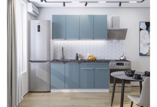 Кухонный гарнитур Фьюжн-10 Silky Blue, Белый 160 см, столешница Мрамор черный