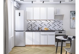 Кухонный гарнитур Фьюжн-10 Silky White, Дуб Вотан 160 см, столешница Мрамор черный