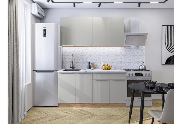 Кухонный гарнитур Фьюжн-10 Silky Light Grey, Дуб Вотан 160 см, столешница Гранит белый