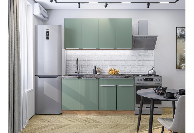 Кухонный гарнитур Фьюжн-10 Silky Mint, Дуб Вотан 160 см, столешница Мрамор дымчатый