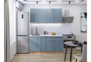 Кухонный гарнитур Фьюжн-10 Silky Blue, Дуб Вотан 160 см, столешница Гранит белый