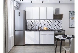 Кухонный гарнитур Фьюжн-10 Silky White, Graphite 160 см, столешница Мрамор черный