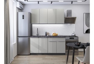Кухонный гарнитур Фьюжн-10 Silky Light Grey, Graphite 160 см, столешница Мрамор черный