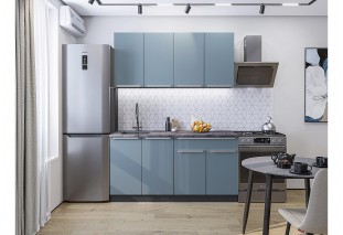 Кухонный гарнитур Фьюжн-10 Silky Blue, Graphite 160 см, столешница Мрамор серый