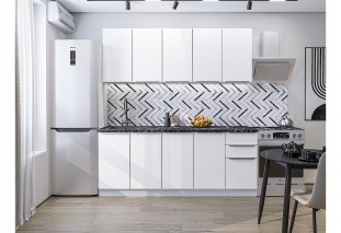 Кухонный гарнитур Фьюжн-11 Silky White, Белый 200 см, столешница Мрамор черный