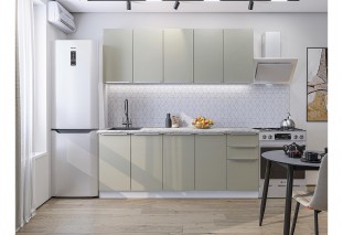 Кухонный гарнитур Фьюжн-11 Silky Grey, Белый 200 см, столешница Мрамор альпийский