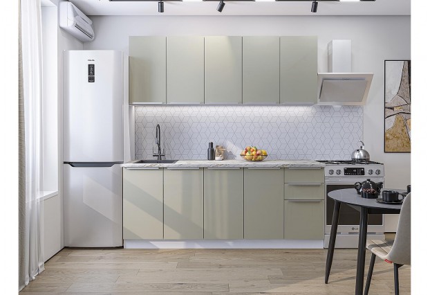 Кухонный гарнитур Фьюжн-11 Silky Grey, Белый 200 см, столешница Мрамор альпийский