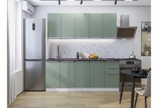 Кухонный гарнитур Фьюжн-11 Silky Mint, Белый 200 см, столешница Мрамор черный