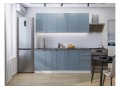 Кухонный гарнитур Фьюжн-11 Silky Blue, Белый 200 см, столешница Черный детройт