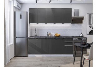 Кухонный гарнитур Фьюжн-11 Stormy Silk, Белый 200 см, столешница Черный детройт