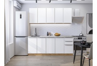 Кухонный гарнитур Фьюжн-11 Silky White, Дуб Вотан 200 см, столешница Мрамор альпийский
