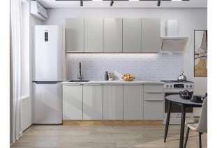Кухонный гарнитур Фьюжн-11 Silky Light Grey, Дуб Вотан 200 см, столешница Мрамор альпийский