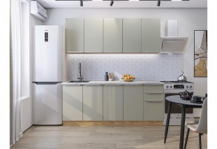 Кухонный гарнитур Фьюжн-11 Silky Grey, Дуб Вотан 200 см, столешница Мрамор альпийский