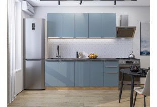 Кухонный гарнитур Фьюжн-11 Silky Blue, Дуб Вотан 200 см, столешница Черный детройт