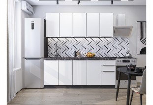 Кухонный гарнитур Фьюжн-11 Silky White, Graphite 200 см, столешница Мрамор черный