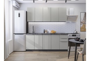 Кухонный гарнитур Фьюжн-11 Silky Light Grey, Graphite 200 см, столешница Черный детройт