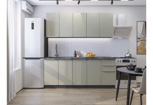Кухонный гарнитур Фьюжн-11 Silky Grey, Graphite 200 см, столешница Черный детройт