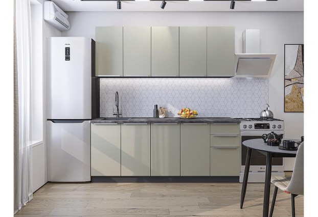 Кухонный гарнитур Фьюжн-11 Silky Grey, Graphite 200 см, столешница Черный детройт