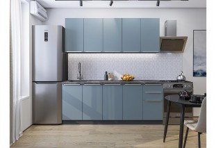 Кухонный гарнитур Фьюжн-11 Silky Blue, Graphite 200 см, столешница Черный детройт