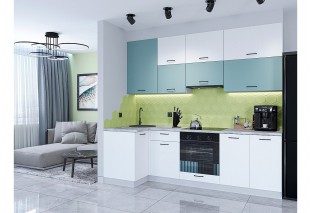 Кухонный гарнитур Флэт-04 Grey-green In 2S/White In 2S, Белый 100/250 см, столешница Снежный мрамор
