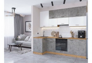 Кухонный гарнитур Флэт-04 White In 2S/Temple Stone 2S, Дуб Вотан 100/250 см, столешница Дуб натуральный