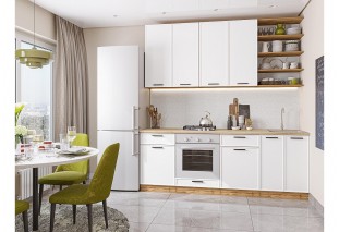 Кухонный гарнитур Фрейм-02 White Silk, Дуб Вотан 220 см, столешница Дуб сонома