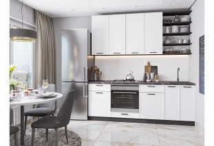 Кухонный гарнитур Фрейм-02 White Silk, Graphite 220 см, столешница Мрамор черный