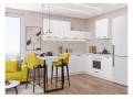 Кухонный гарнитур Фрейм-03 White Silk, Белый 220/200 см, столешница Пирит светлый