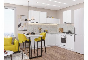 Кухонный гарнитур Фрейм-03 White Silk, Белый 220/200 см, столешница Пирит светлый
