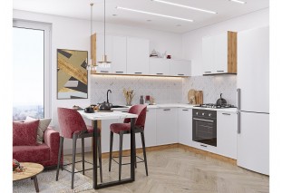 Кухонный гарнитур Фрейм-03 White Silk, Дуб Вотан 220/200 см, столешница Гранит белый