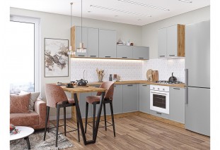 Кухонный гарнитур Фрейм-03 Grey Silk, Дуб Вотан 220/200 см, столешница Дуб натуральный