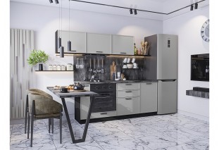 Кухонный гарнитур Фрейм-01 Grey Silk, Graphite 230 см, столешница Черный детройт