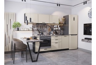 Кухонный гарнитур Фрейм-01 Cream Silk, Graphite 230 см, столешница Мрамор горный