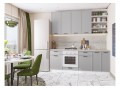 Кухонный гарнитур Фрейм-02 Grey Silk, Белый 220 см, столешница Песчаный камень глянец