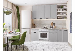 Кухонный гарнитур Фрейм-02 Grey Silk, Белый 220 см, столешница Песчаный камень глянец