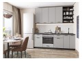 Кухонный гарнитур Фрейм-02 Grey Silk, Graphite 220 см, столешница Черный детройт