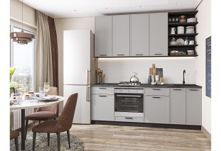 Кухонный гарнитур Фрейм-02 Grey Silk, Graphite 220 см, столешница Черный детройт