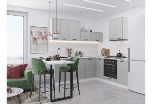 Кухонный гарнитур Фрейм-03 Grey Silk, Белый 220/200 см, столешница Гранит белый