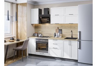 Кухонный гарнитур Сканди-01 White Silkwood, Graphite 220 см, столешница Редондо