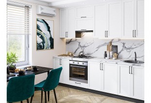 Кухонный гарнитур Сканди-03 White Silkwood, Graphite 260 см, столешница Гранит белый