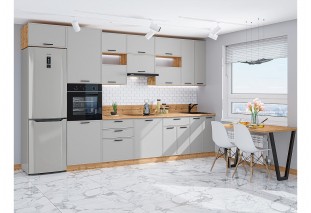 Кухонный гарнитур Фрейм-04 Grey Silk, Дуб Вотан 360 см, столешница Дуб натуральный