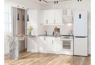 Кухонный гарнитур Сканди-05 White Silkwood, Белый 120 см, столешница Снежный мрамор