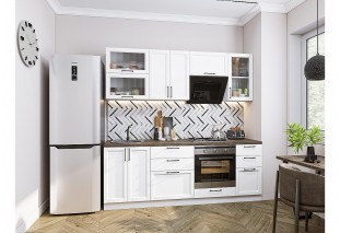 Кухонный гарнитур Сканди-02 White Silkwood, Белый 220 см, столешница Дуб табак