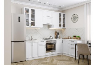 Кухонный гарнитур Сканди-04 White Silkwood, Белый 265/159 см, столешница Пирит светлый