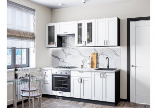 Кухонный гарнитур Лофт-01 White Silk, Graphite 220 см, столешница Гранит белый