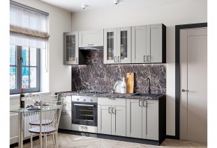Кухонный гарнитур Лофт-01 Grey Silk, Graphite 220 см, столешница Мрамор черный